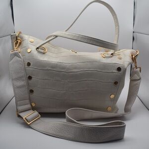 Hammitt Daniel Large Croco Leather Calla Lilly White Brushed Gold Satchel EUC